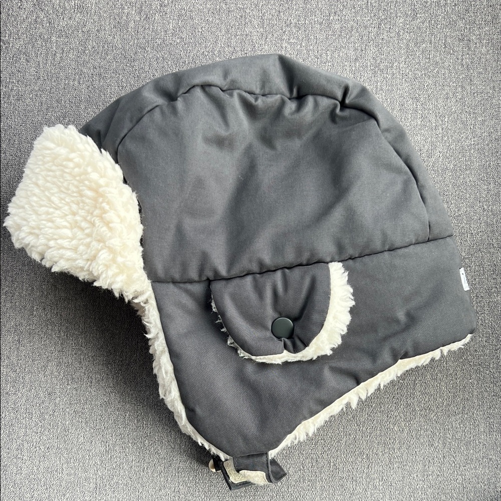Kids Faux-Sherpa Trapper Hat in Charcoal - Unbranded